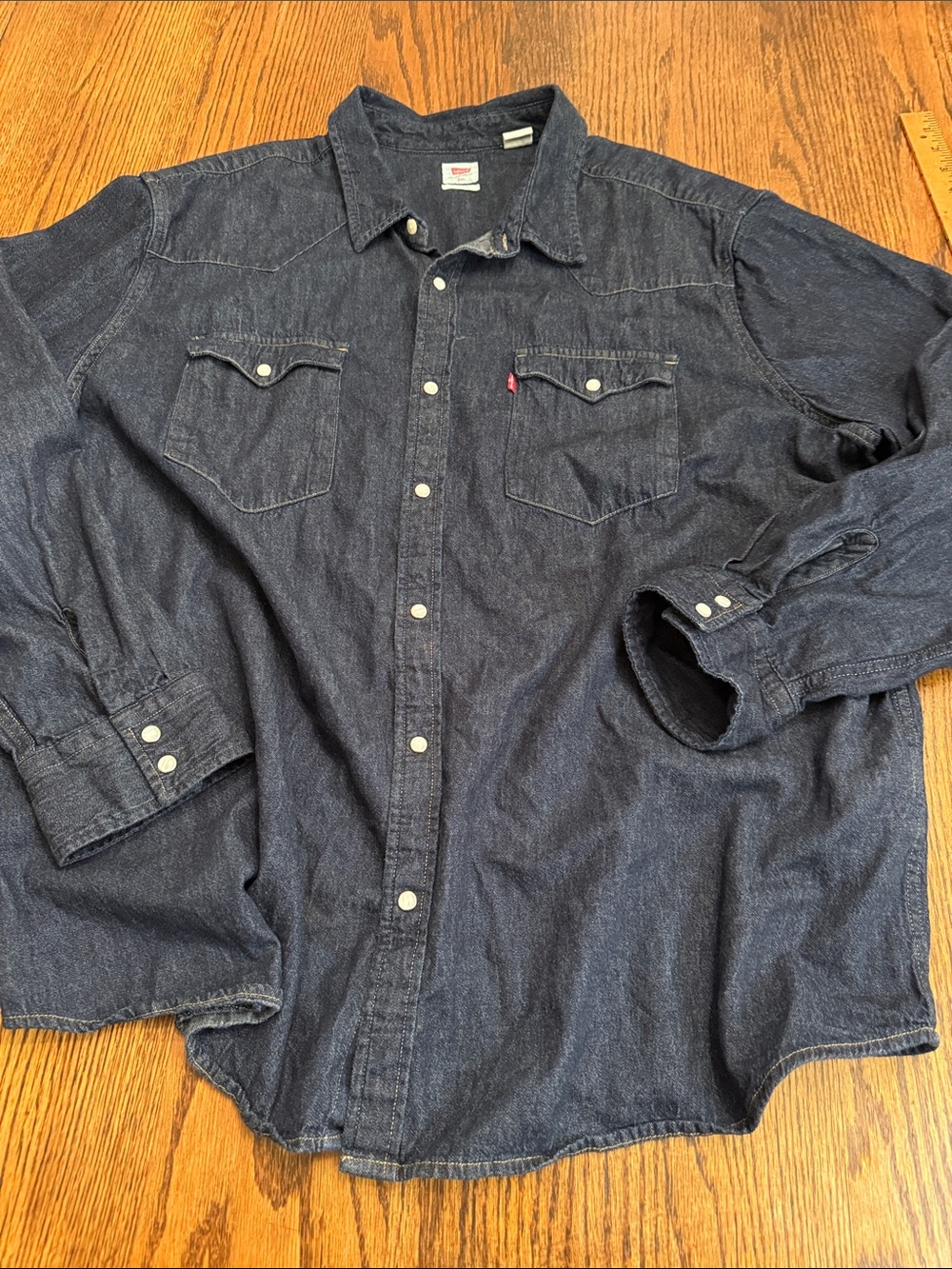 Levi’s Men’s 3XL Denim Western Shirt Pearl Snap Dark Wash Cowboy Workwear